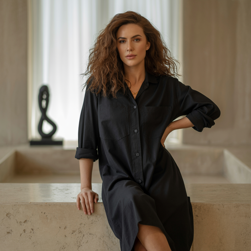 Flowing Dress with a Shimmer Detail at the Neckline