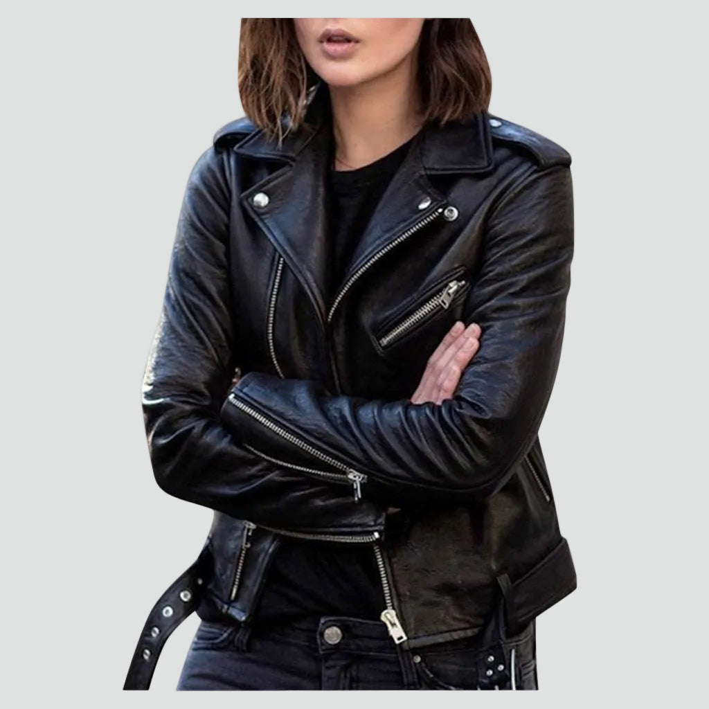 Chaqueta motera efecto piel con cremallera asimétrica