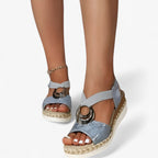 Vintage-Style Espadrille Wedge Sandals with Ankle Strap
