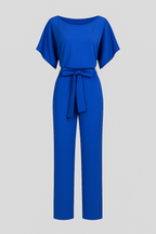 Wide-Leg Jumpsuit with Waist Belt and Draped Sleeves