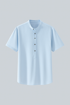 Camisa de lino de manga corta con cuello mao para hombre
