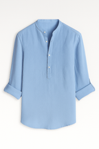 Camisa de lino para hombre con cuello abierto y mangas remangadas