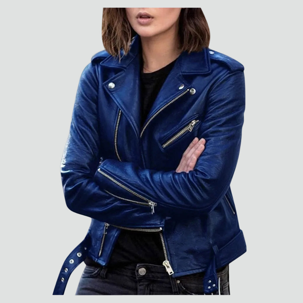 Chaqueta motera efecto piel con cremallera asimétrica