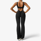 Flowing V-Back Jumpsuit with Relaxed Wide-Leg Fit