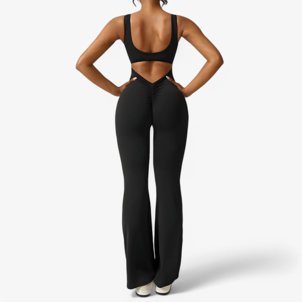 Flowing V-Back Jumpsuit with Relaxed Wide-Leg Fit