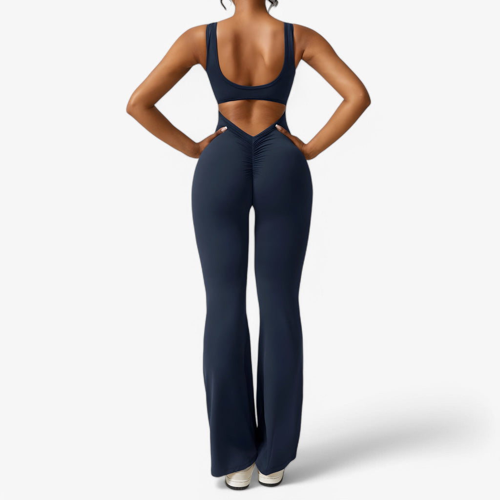 Flowing V-Back Jumpsuit with Relaxed Wide-Leg Fit