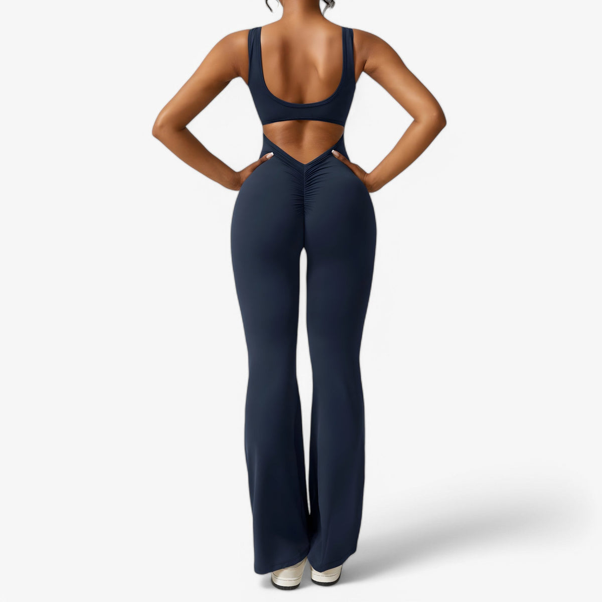 Flowing V-Back Jumpsuit with Relaxed Wide-Leg Fit