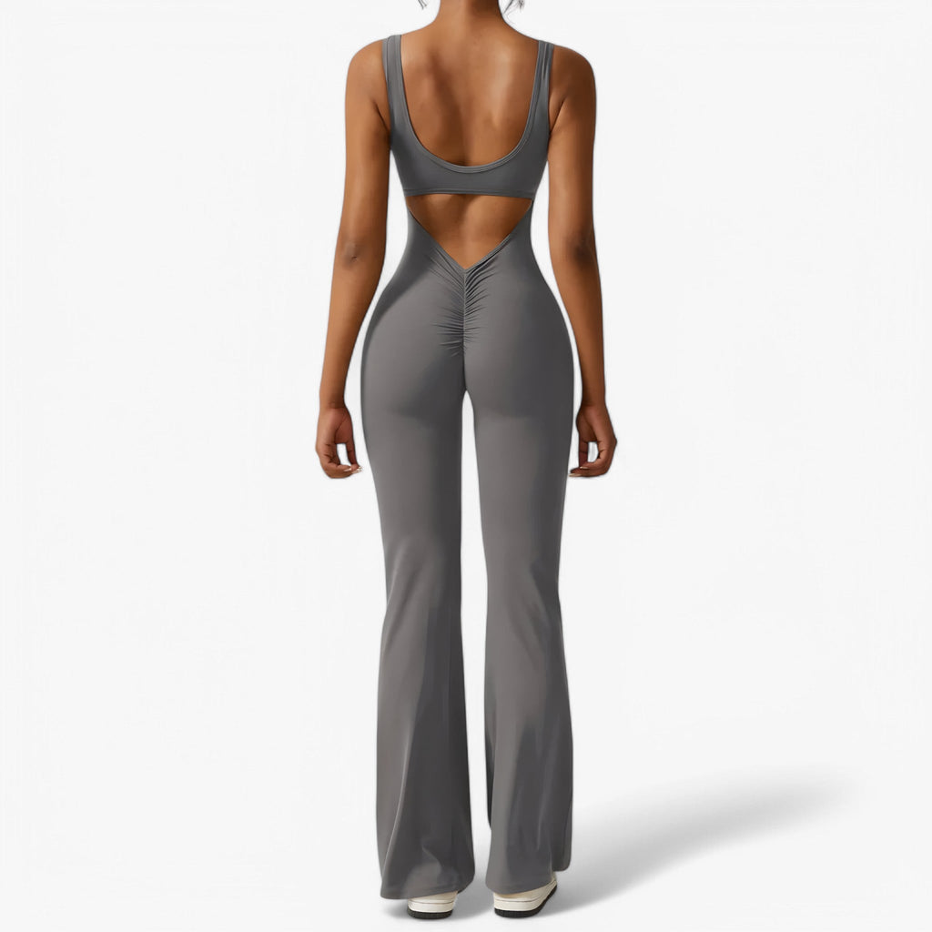 Flowing V-Back Jumpsuit with Relaxed Wide-Leg Fit