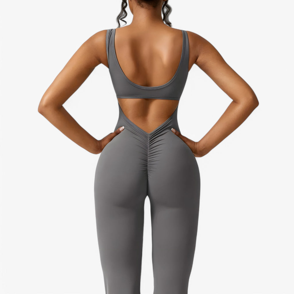 Flowing V-Back Jumpsuit with Relaxed Wide-Leg Fit
