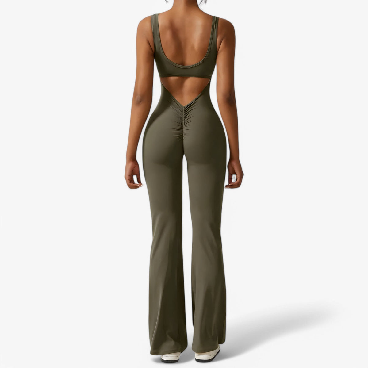 Flowing V-Back Jumpsuit with Relaxed Wide-Leg Fit