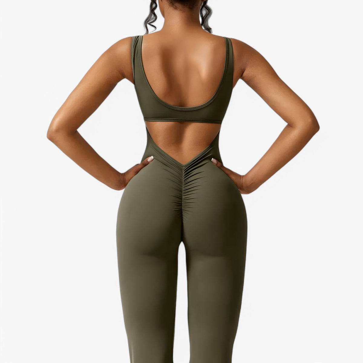 Flowing V-Back Jumpsuit with Relaxed Wide-Leg Fit