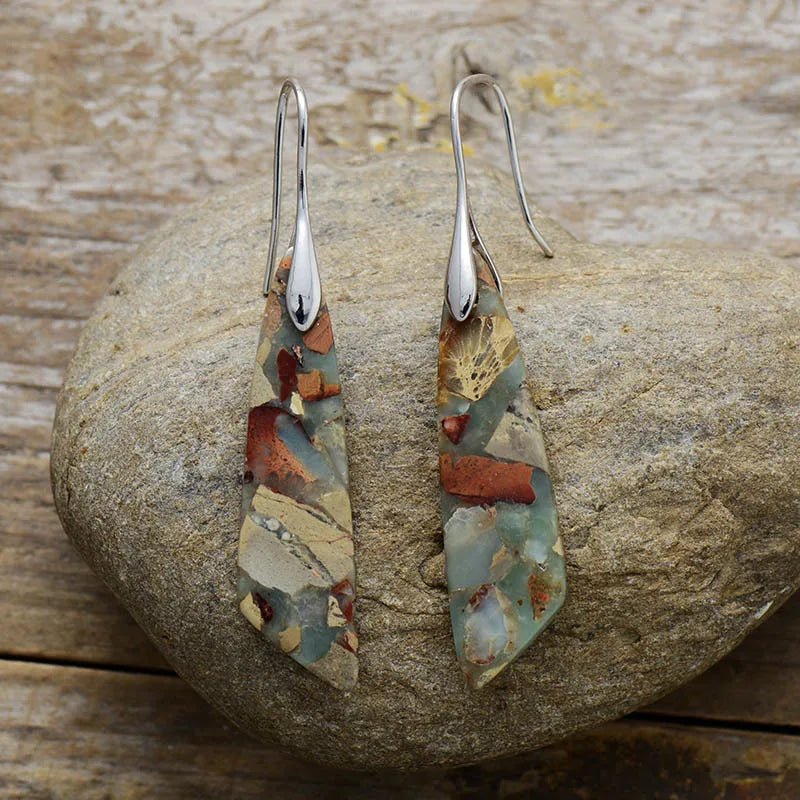 Geometric Gemstone Drop Earrings with Refined Lines