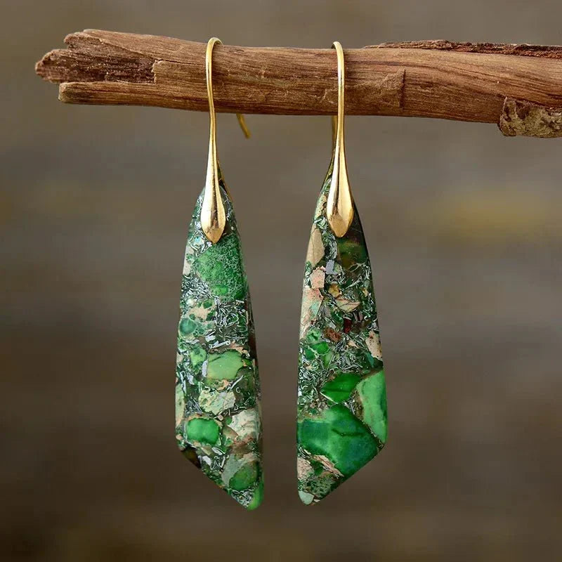 Geometric Gemstone Drop Earrings with Refined Lines