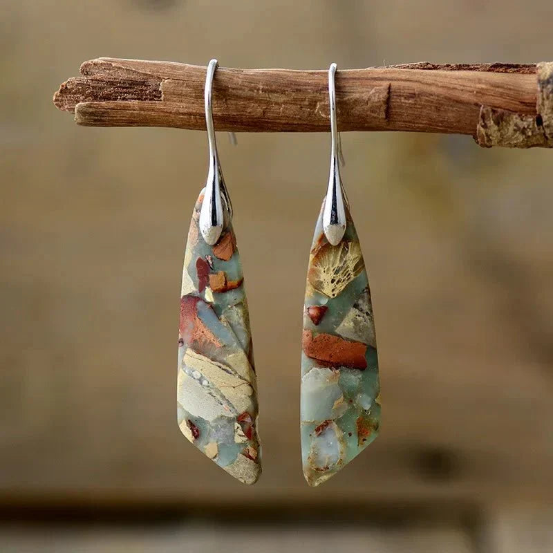 Geometric Gemstone Drop Earrings with Refined Lines