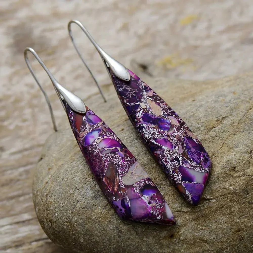 Geometric Gemstone Drop Earrings with Refined Lines