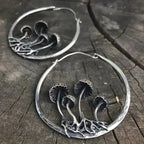Bohemian Gothic Mushroom Drop Earrings with Nature Detail