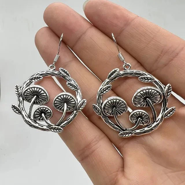 Bohemian Gothic Mushroom Drop Earrings with Nature Detail