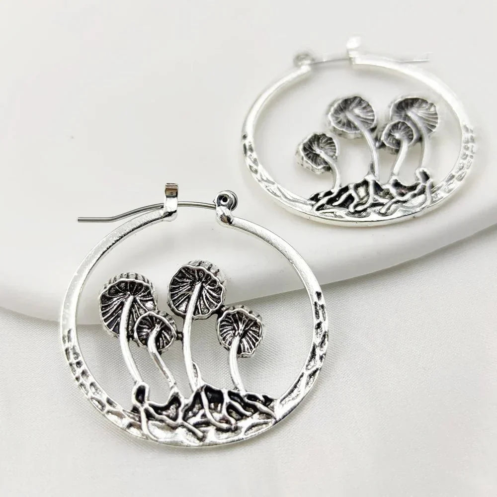 Bohemian Gothic Mushroom Drop Earrings with Nature Detail