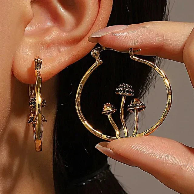 Bohemian Gothic Mushroom Drop Earrings with Nature Detail