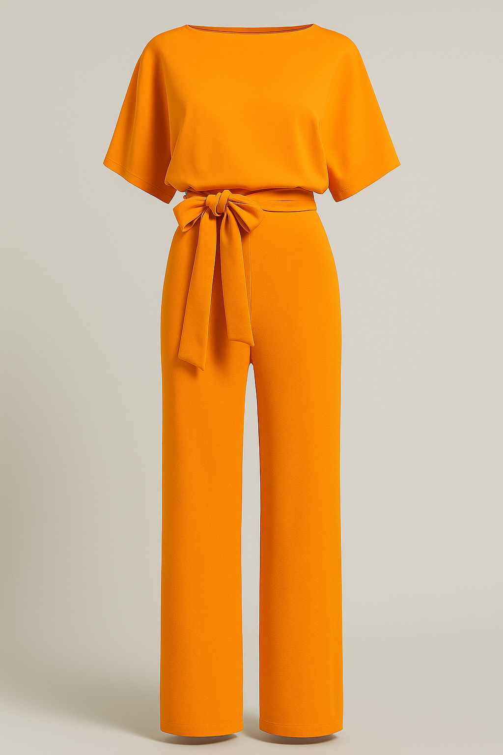 Wide-Leg Jumpsuit with Waist Belt and Draped Sleeves