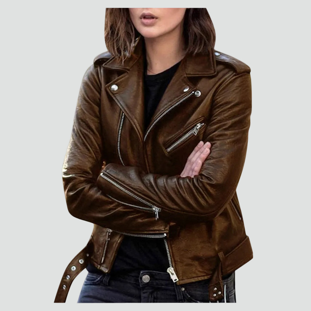 Leather Look Biker Jacket with Asymmetrical Zip