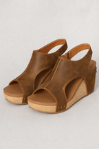 Suede-Look Wedge Sandals with Cork-Look Sole and Ankle Strap