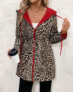 Leopard Print Coat with Drawstring and Zip Front