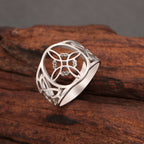 Celtic Cross Button Ring with Vintage Finish in Silver Colour