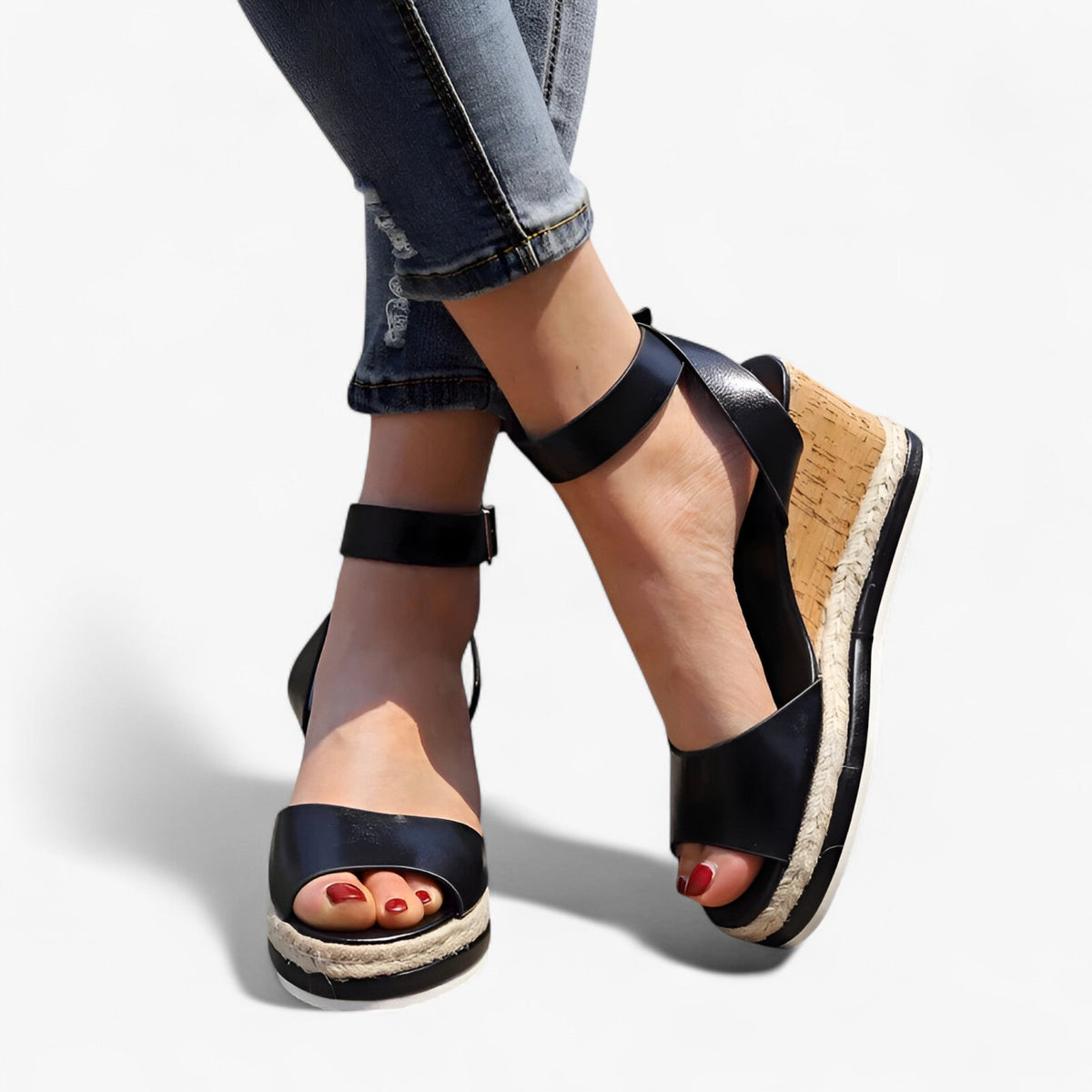 Wedge Platform Sandals with an Adjustable Ankle Strap