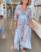 V-Neck A-Line Maxi Dress with Adjustable Tie Waist