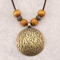 Vintage Zodiac Wooden Bead Pendant Necklace with Natural Texture