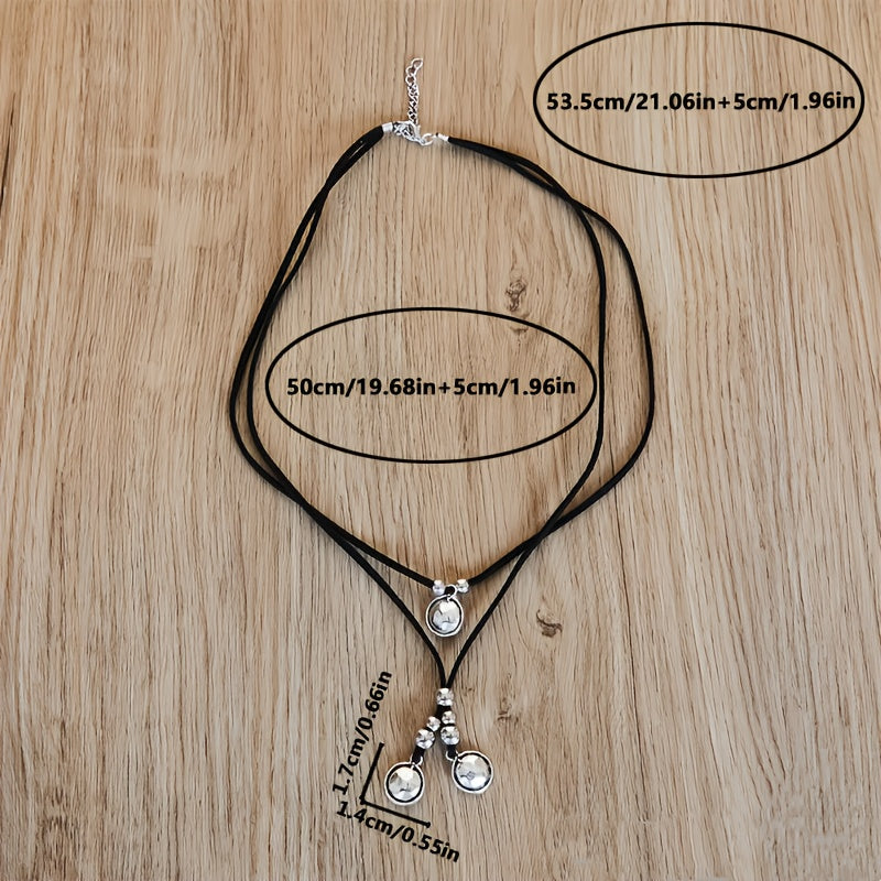 Vintagechoker i två lager med hänge i silverfärg