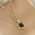 Green Stone Pendant on Fine Chain in Gold Colour with Simple Setting