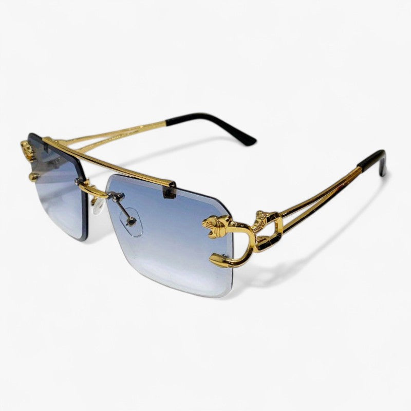 Rimless Square Sunglasses with a Gold-Tone Tiger Head Detail