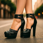 Platform Heels with Buckle Straps and Bold Silhouette
