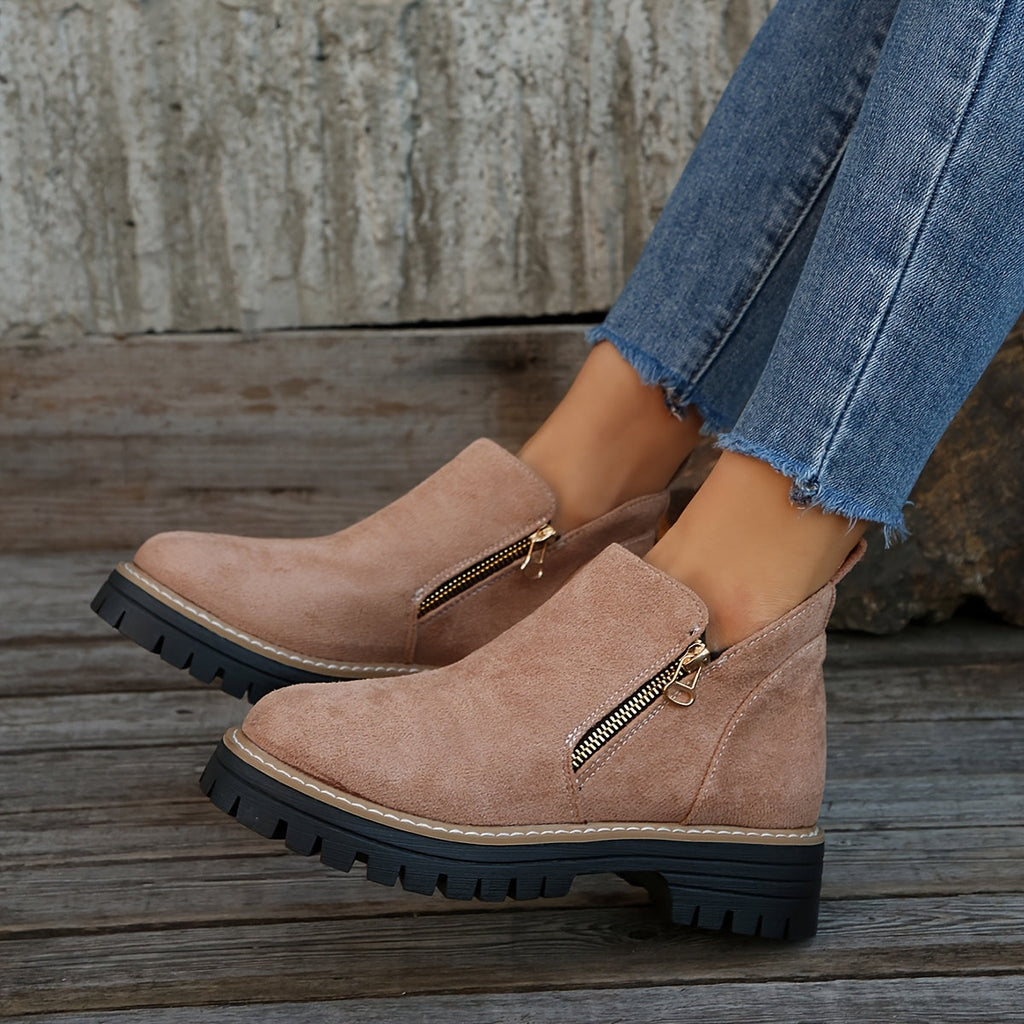 Ankle Boots with Side Zip and Sturdy Outsole