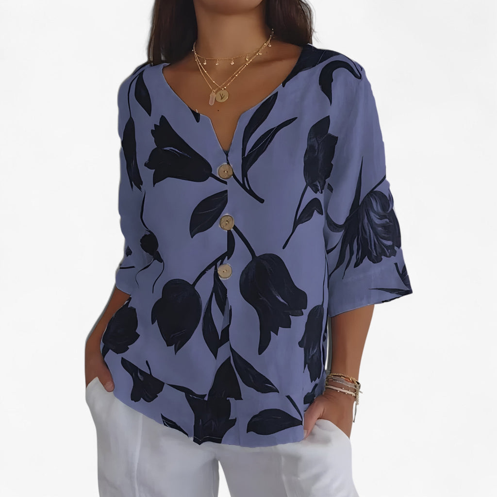 Floral Print Blouse with Lightweight Breathable Fabric