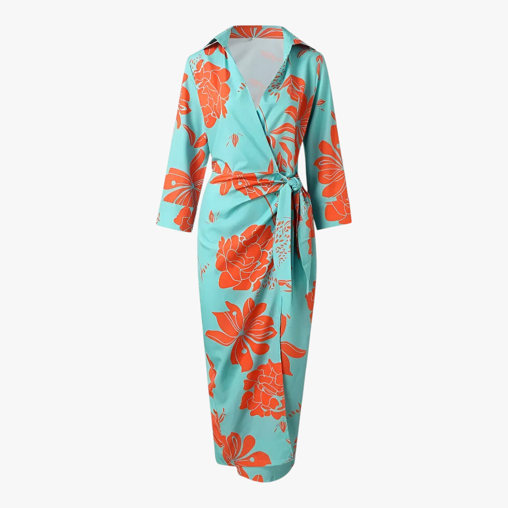 Printed Chiffon Maxi Dress with a Flattering V-Neck