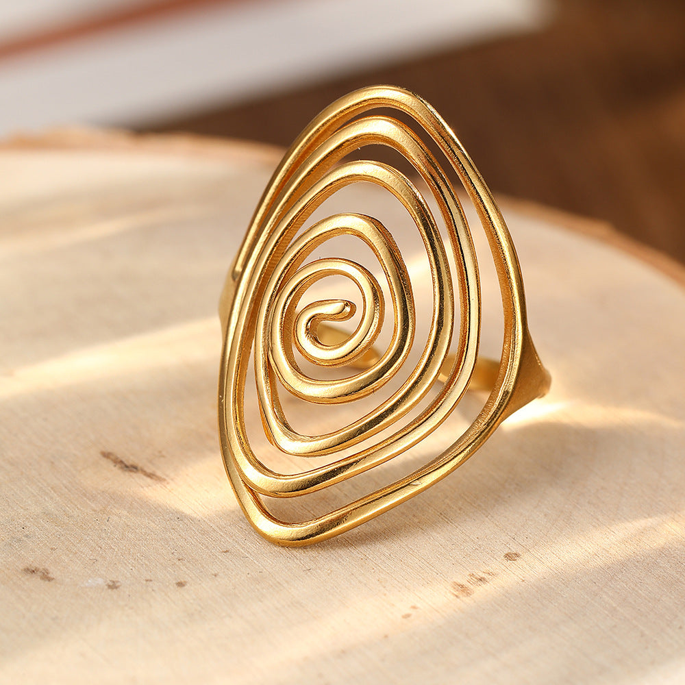 Sculptural Spiral Statement Ring in Gold Colour with Bold Curves
