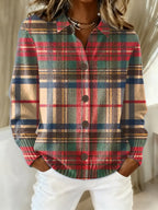 Blusa de franela de algodón a cuadros con cuello