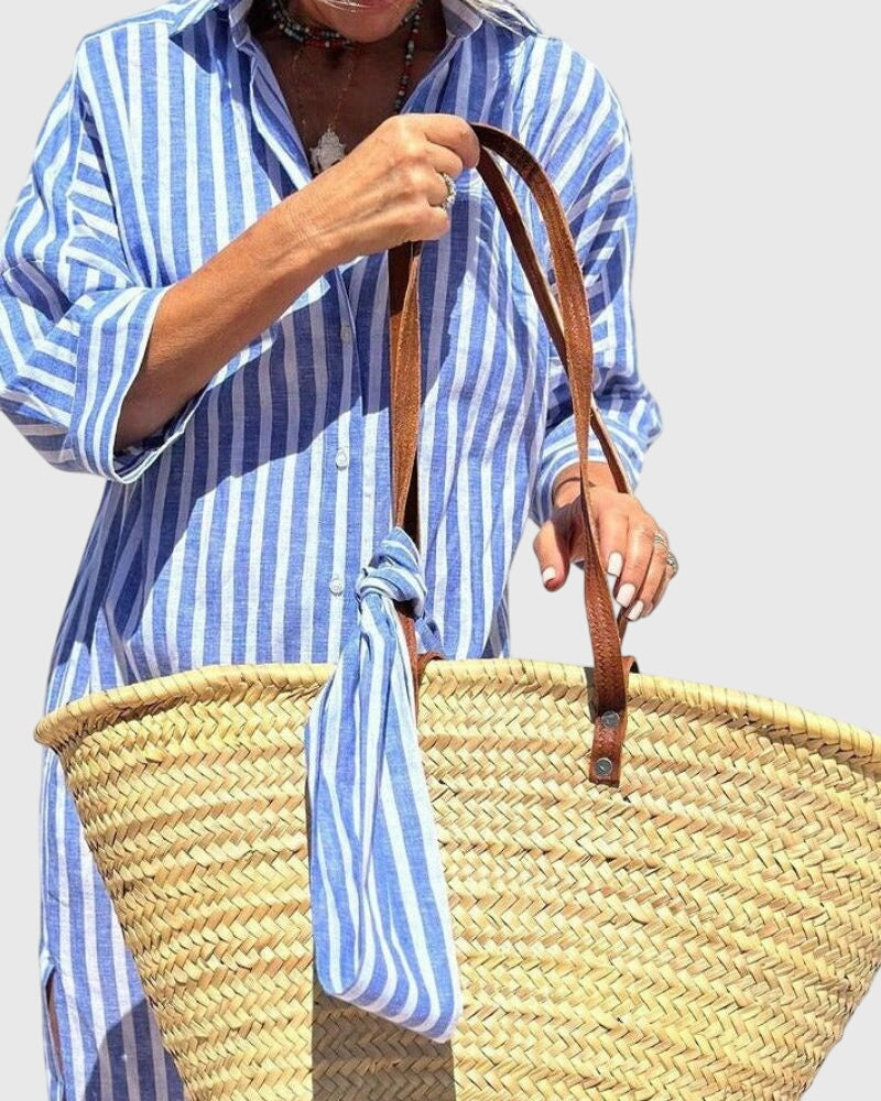 Striped Dress with Flowing Cut and Pockets