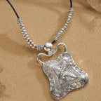 Antique-Style Geometric Tribal Pendant Necklace in Silver Colour