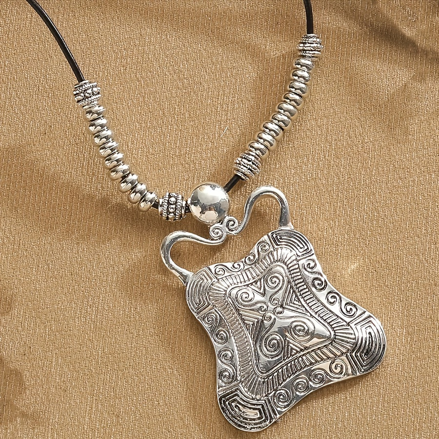 Antique-Style Geometric Tribal Pendant Necklace in Silver Colour