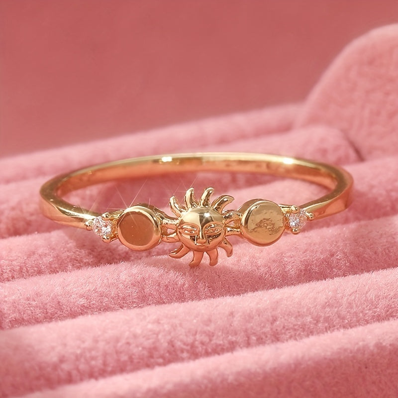 Half Moon Stackable Ring Set with Inlaid Zirconia and Slim Bands