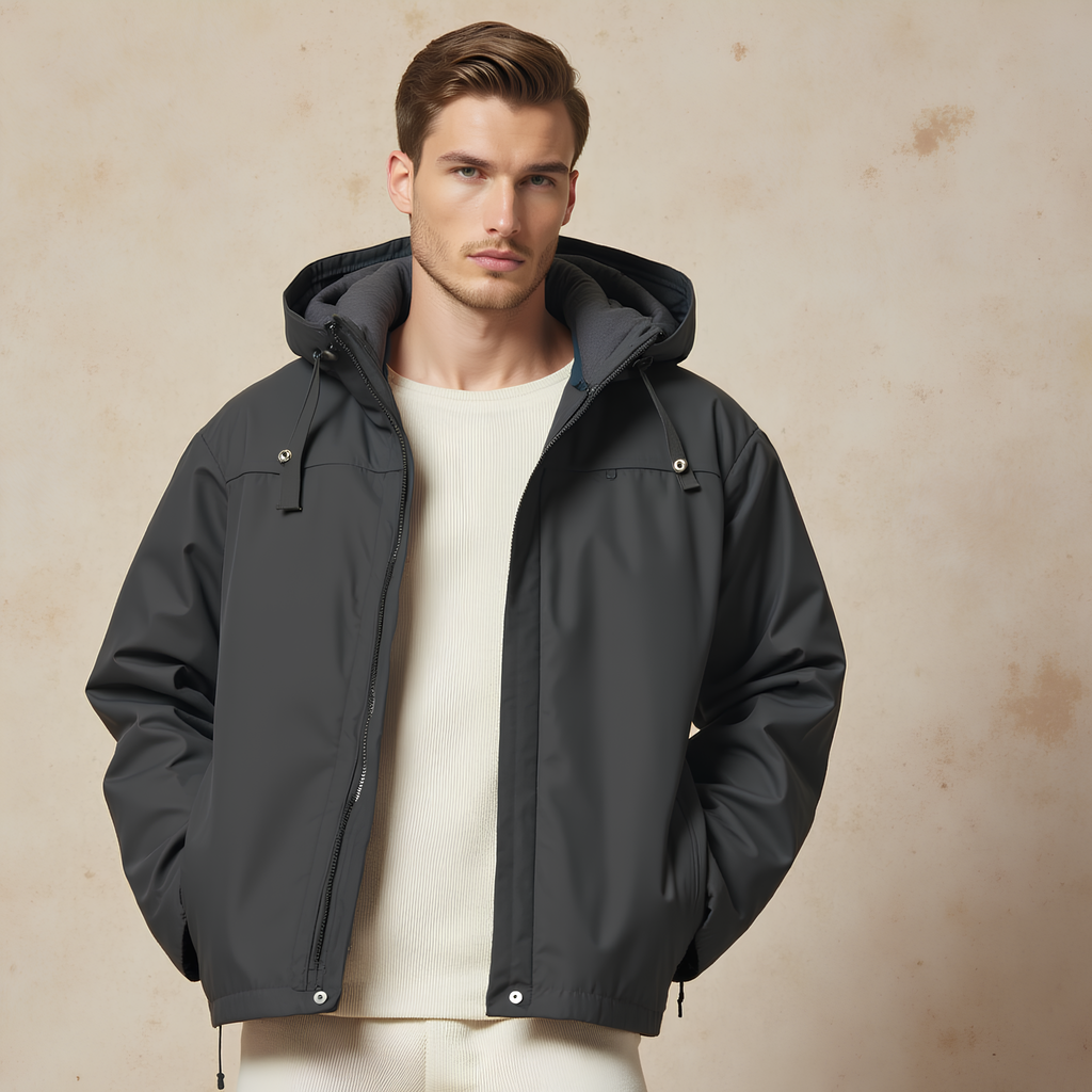 Unisex Water-Resistant Outdoor Jacket with Adjustable Hood