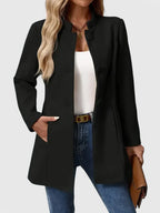 Collarless Jacket with Button Closure and Pockets