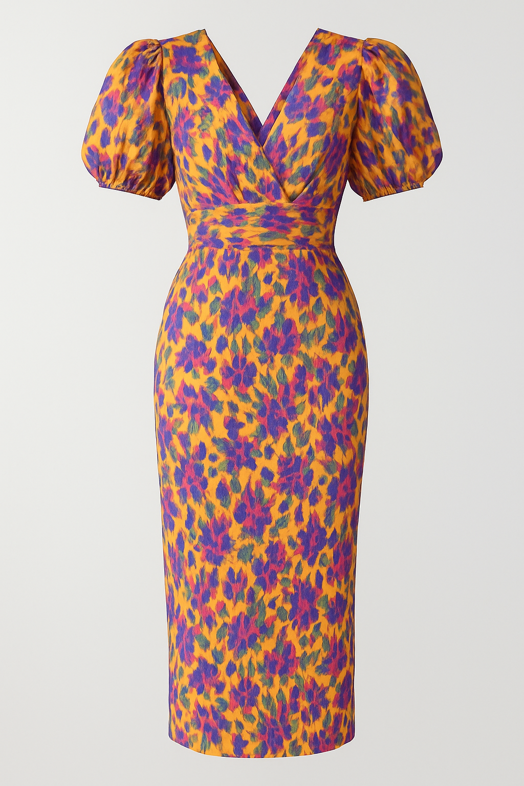 Floral Print Midi Dress with Romantic Puff Sleeves
