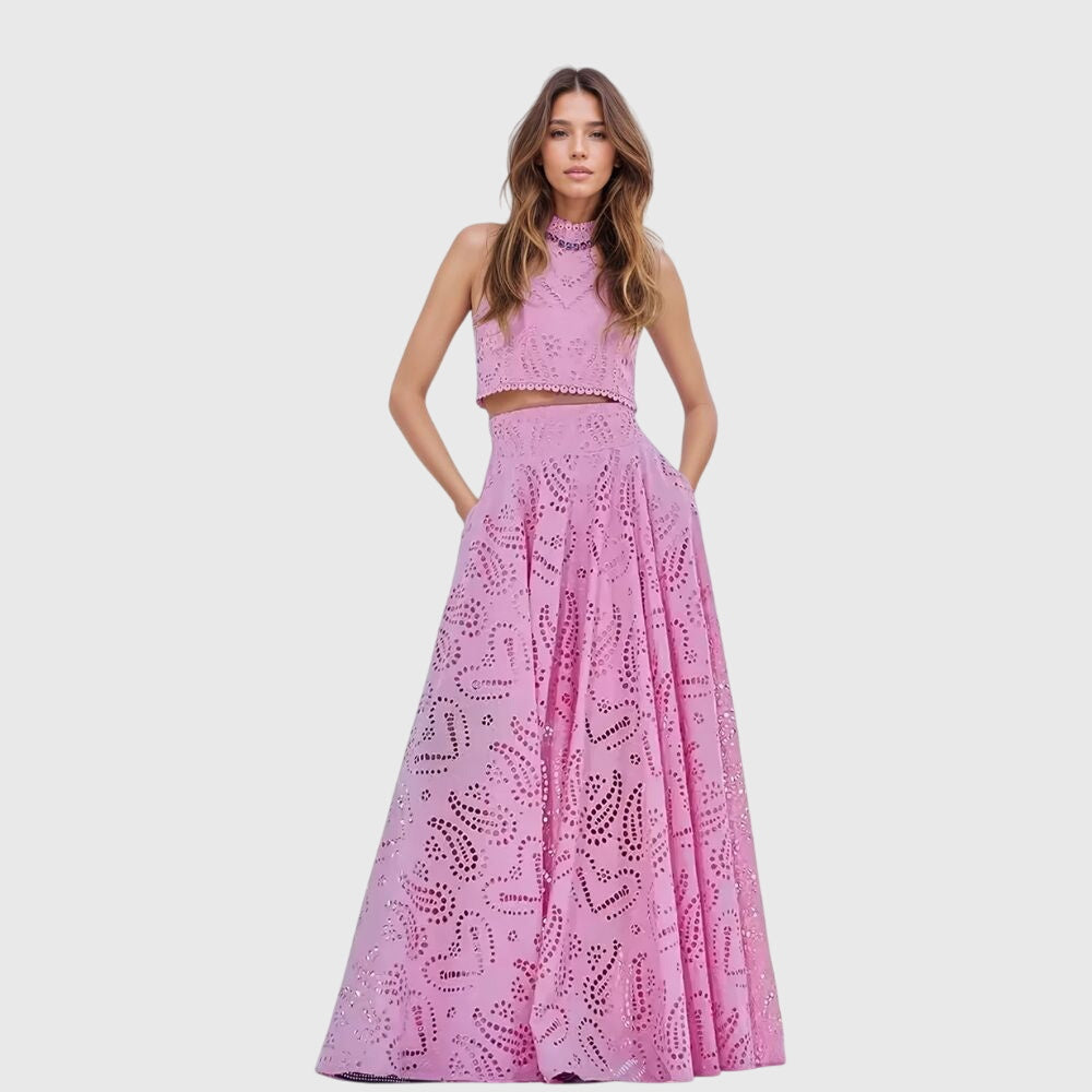 Two Piece Set with Sleeveless Crop Top and Long Skirt
