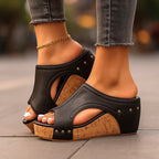 Cork Effect Wedge Sandals with Open Sided Slip On