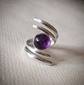 Vintage-Style Spiral Ring with Purple Crystal in Silver Colour